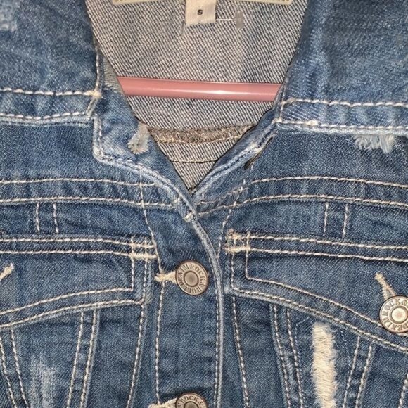 Rock & Roll Cowgirl Womens Denim Vest S Distressed Sleeveless Western Style With - Picture 2 of 11